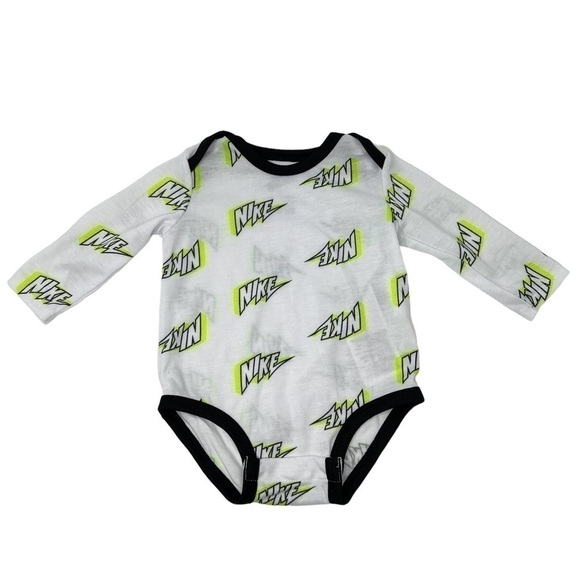 Nike White and Bright Green Lightweight 6M Long Sleeve Bodysuit - Picture 1 of 3